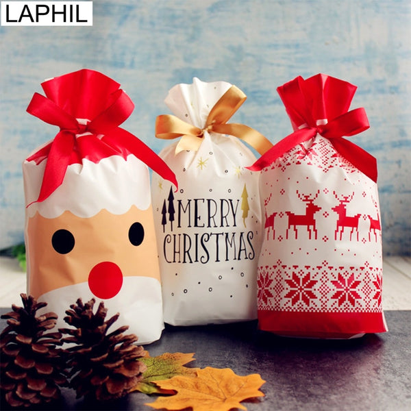 10pcs Merry Christmas Gift Bags Santa Claus Tree Packing Bags Happy New Year 2019 Christmas Candy Bags